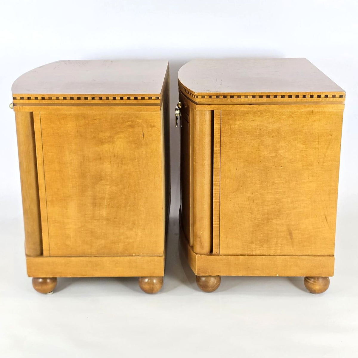 Hickory White Genesis Biedermeier Satinwood Cabinet Nightstands Pair