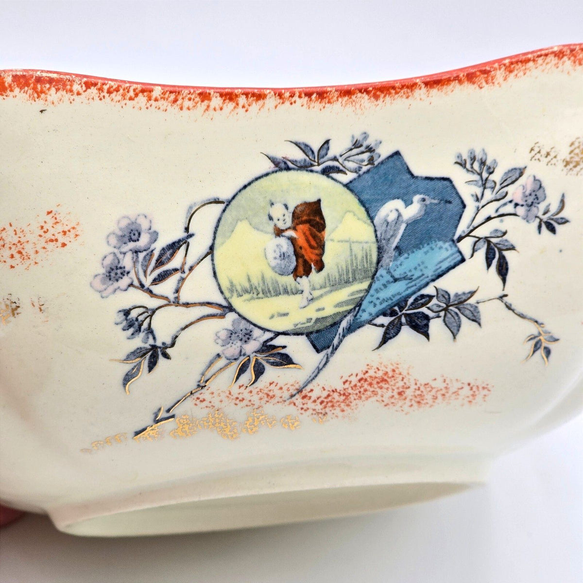 Antique Keller & Guerin Luneville Ecrans Japonisme Faience Bowl 9.5"