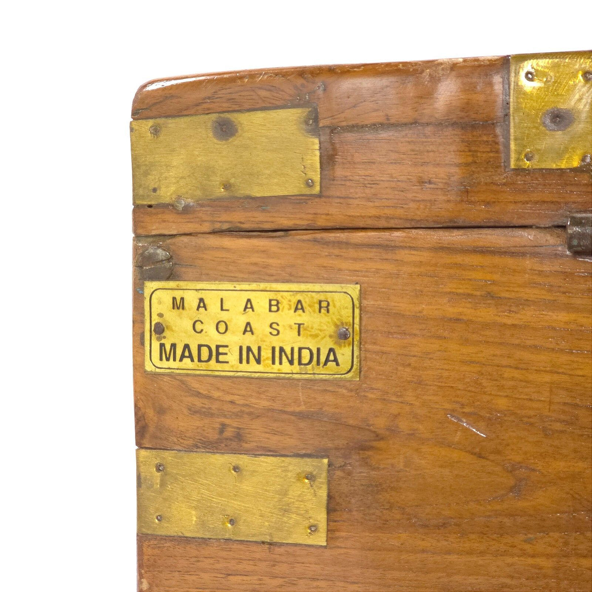 Anglo Indian Malabar Coast Teak Brass Bound Campaign Travel Trunk