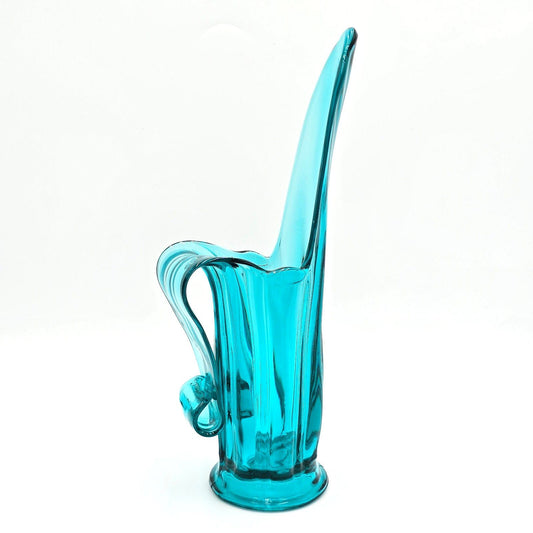 Vintage L.E. Smith Peacock Blue Simplicity Swung Glass Ewer Vase 15"