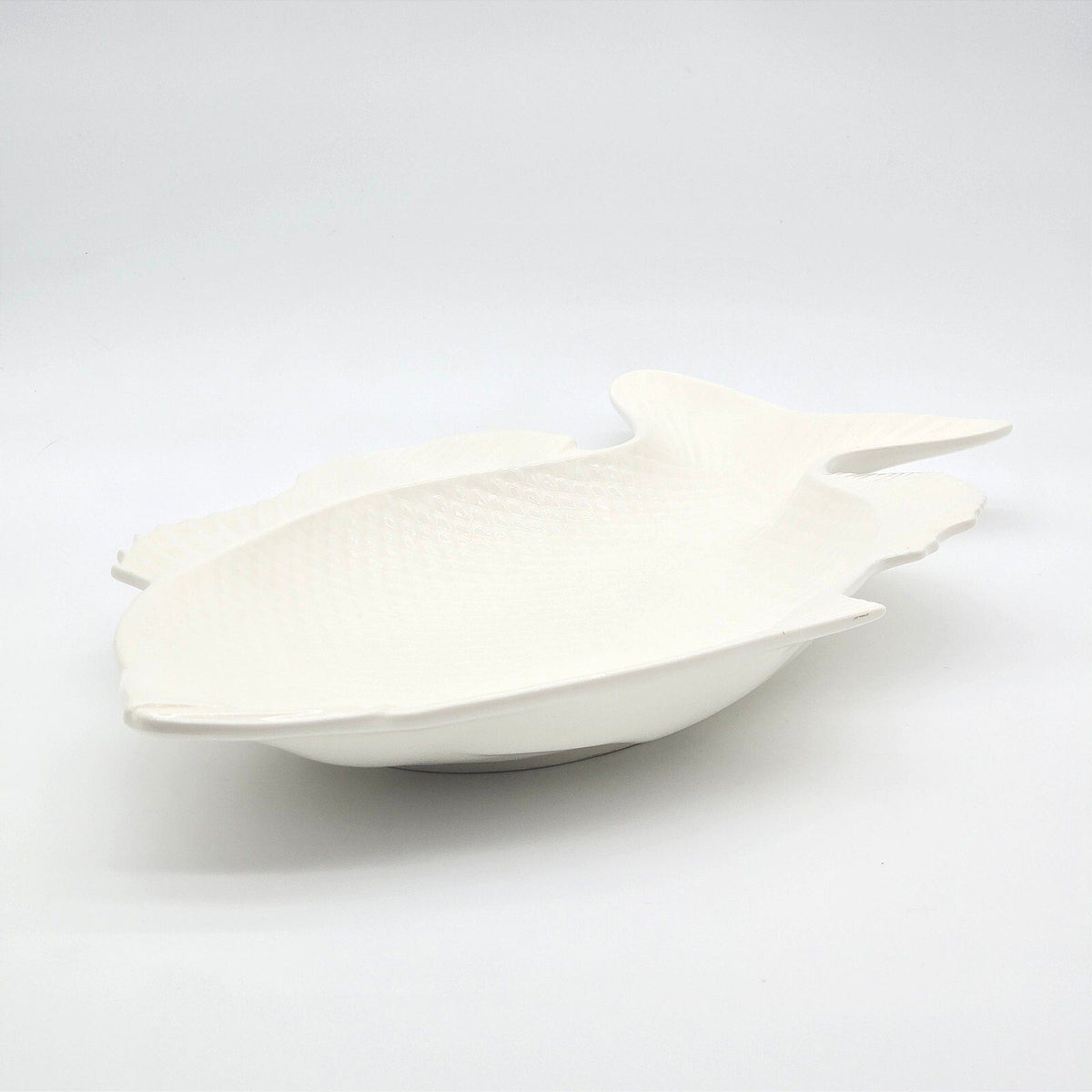 Large White Ceramic Fish Platter 18 Inch Coastal Nautical Centerpiece