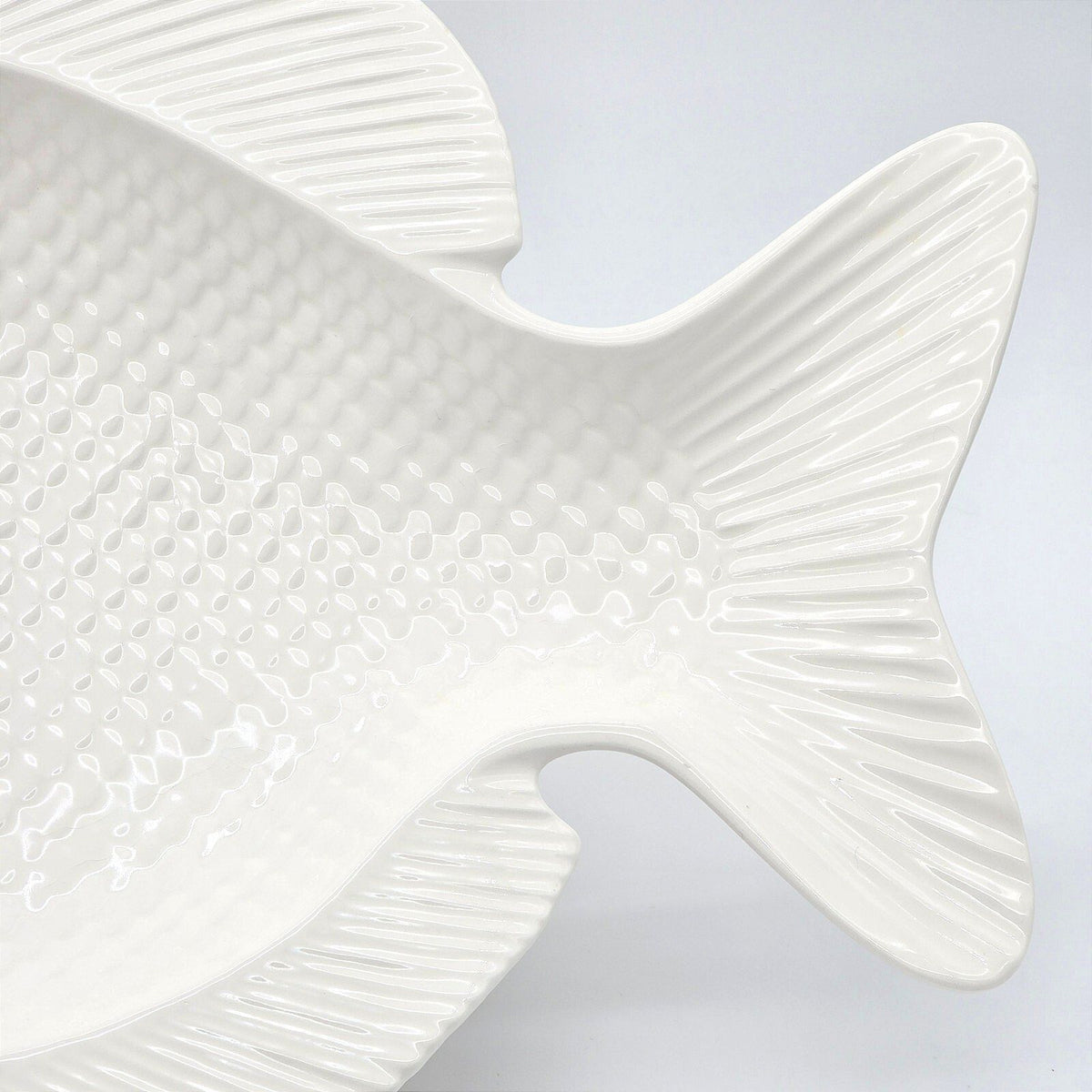 Large White Ceramic Fish Platter 18 Inch Coastal Nautical Centerpiece