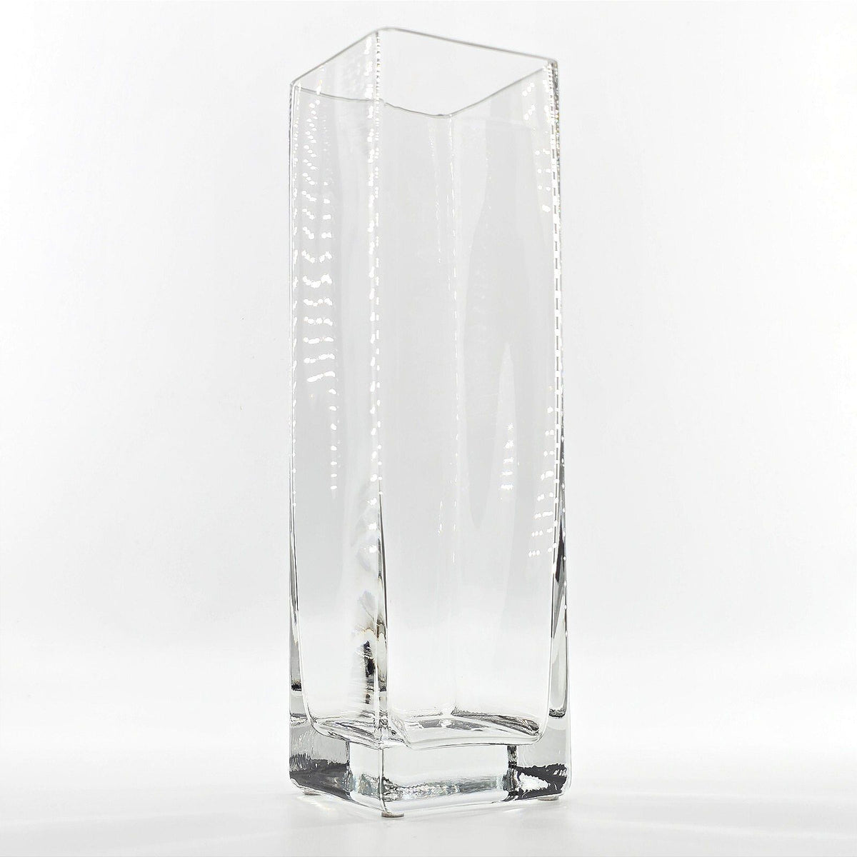 Tall Heavy Clear Glass Square Column Vase Modern Minimalist 13.5"