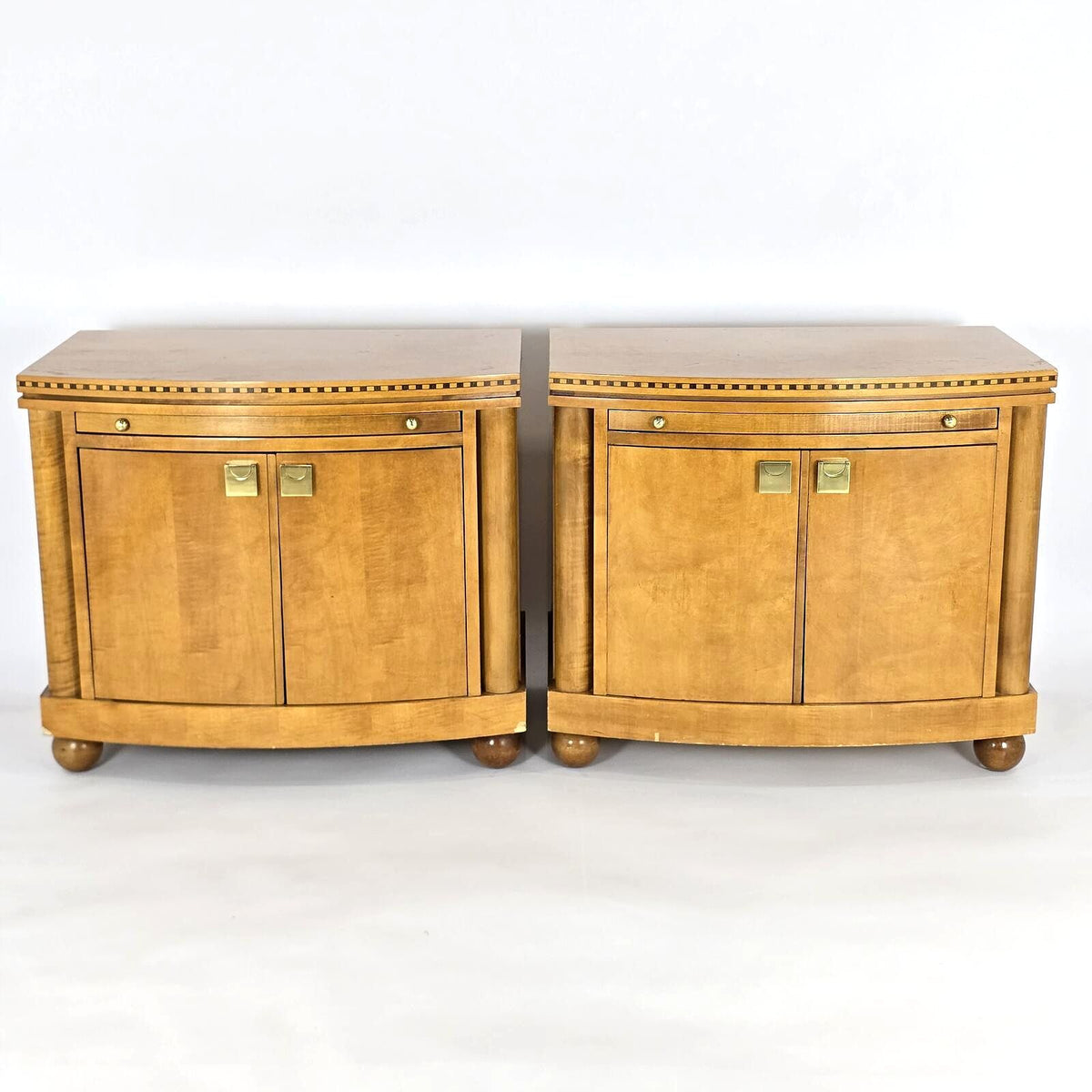 Hickory White Genesis Biedermeier Satinwood Cabinet Nightstands Pair