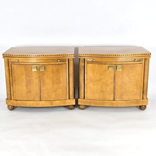 Hickory White Genesis Biedermeier Satinwood Cabinet Nightstands Pair