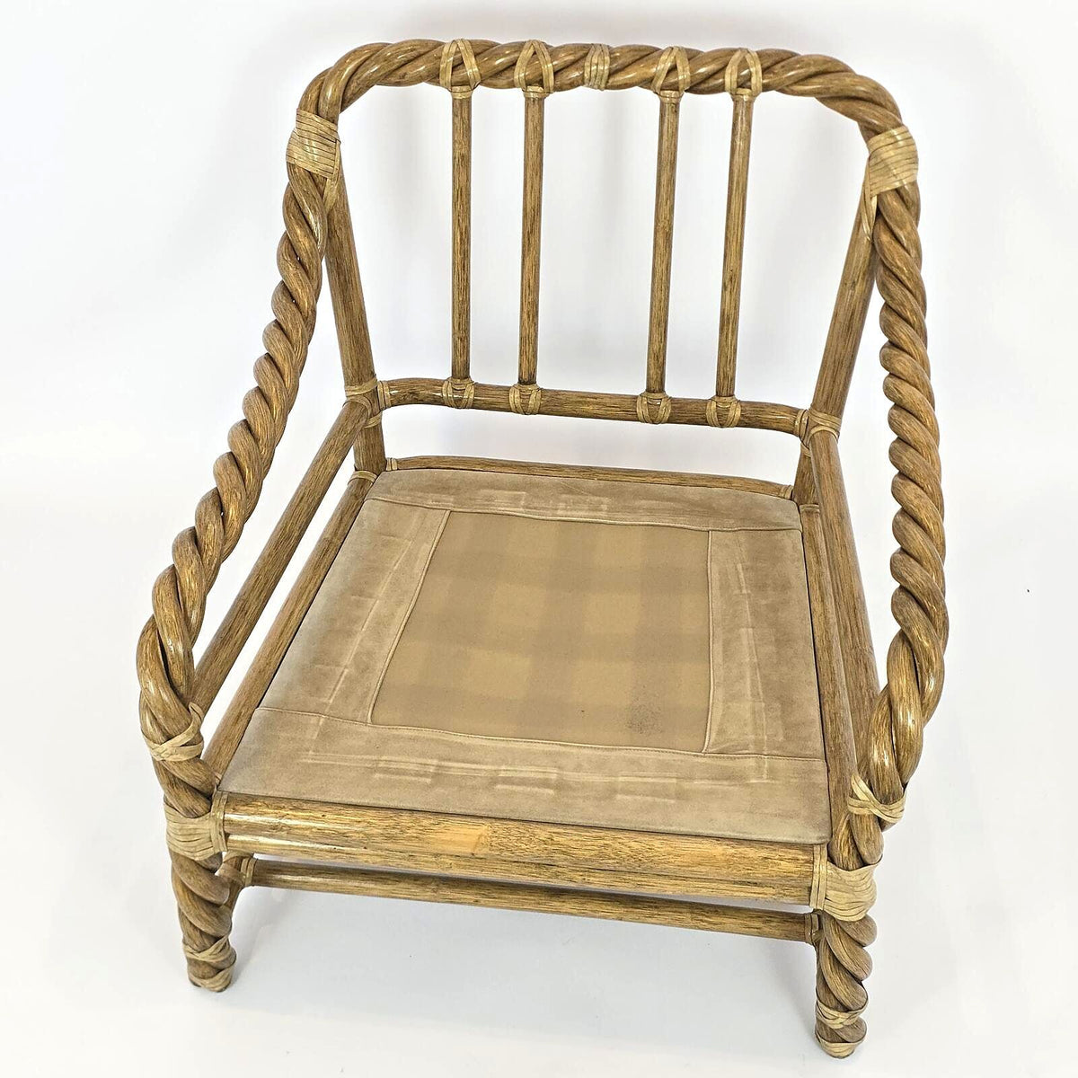 Vintage McGuire Twisted Rattan Lounge Chair Rawhide Organic Modern