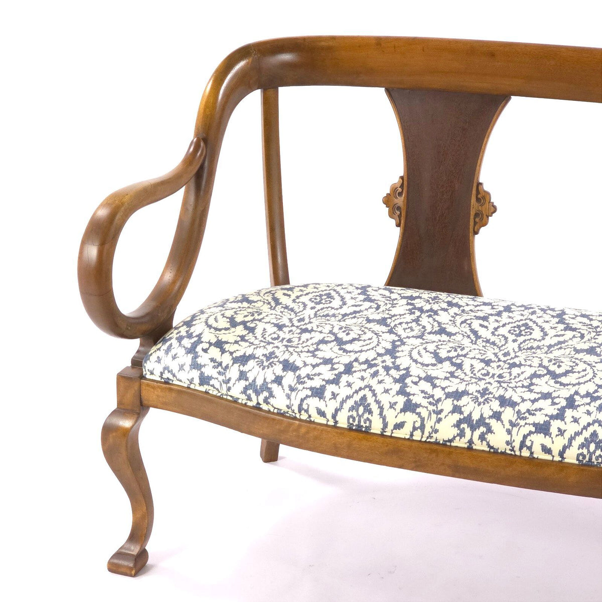 Vintage Neoclassical Revival Lyre Arm Wood Settee Bench 48.5in