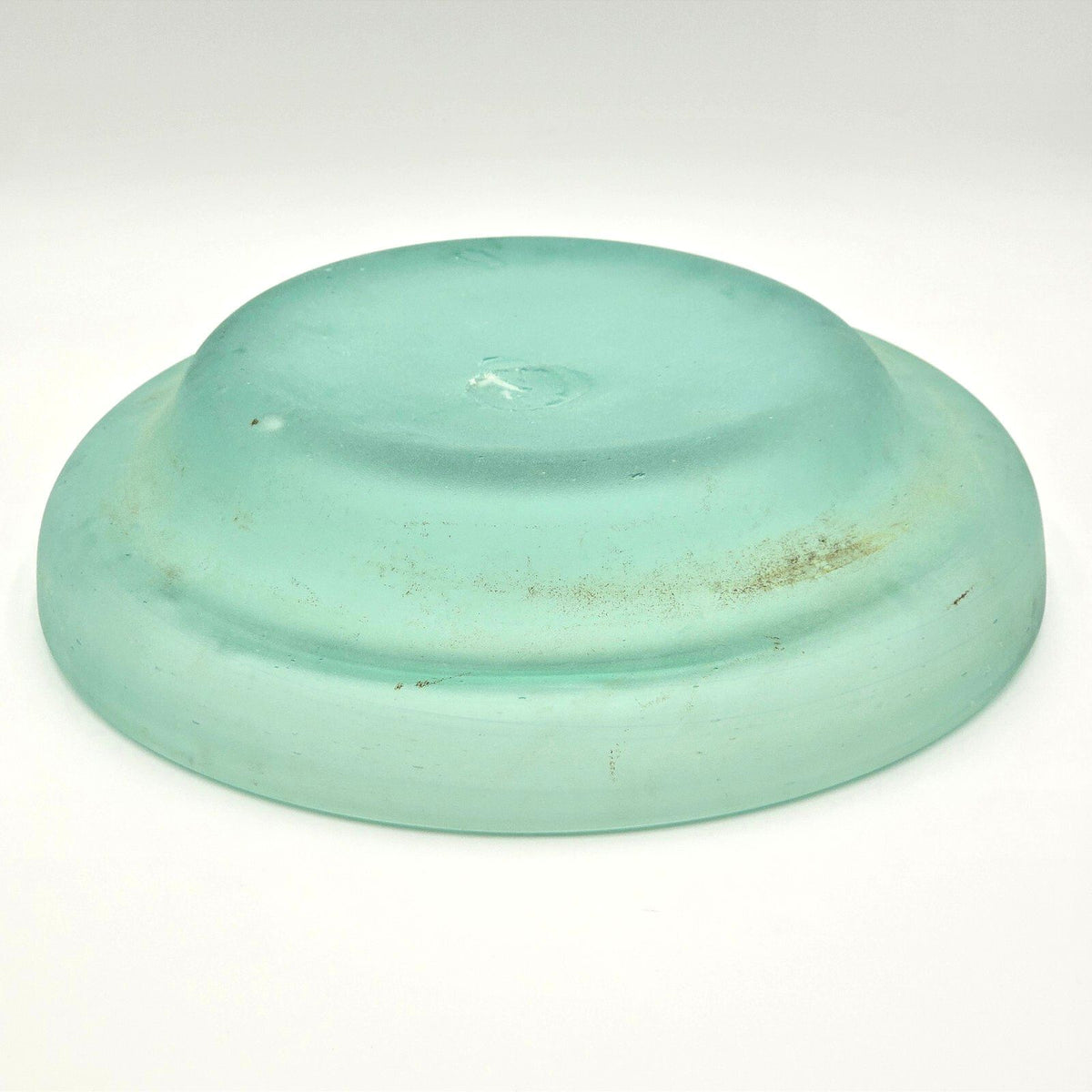 Large Aqua Art Glass Centerpiece Bowl with Wrought Iron Style Stand 12.75in