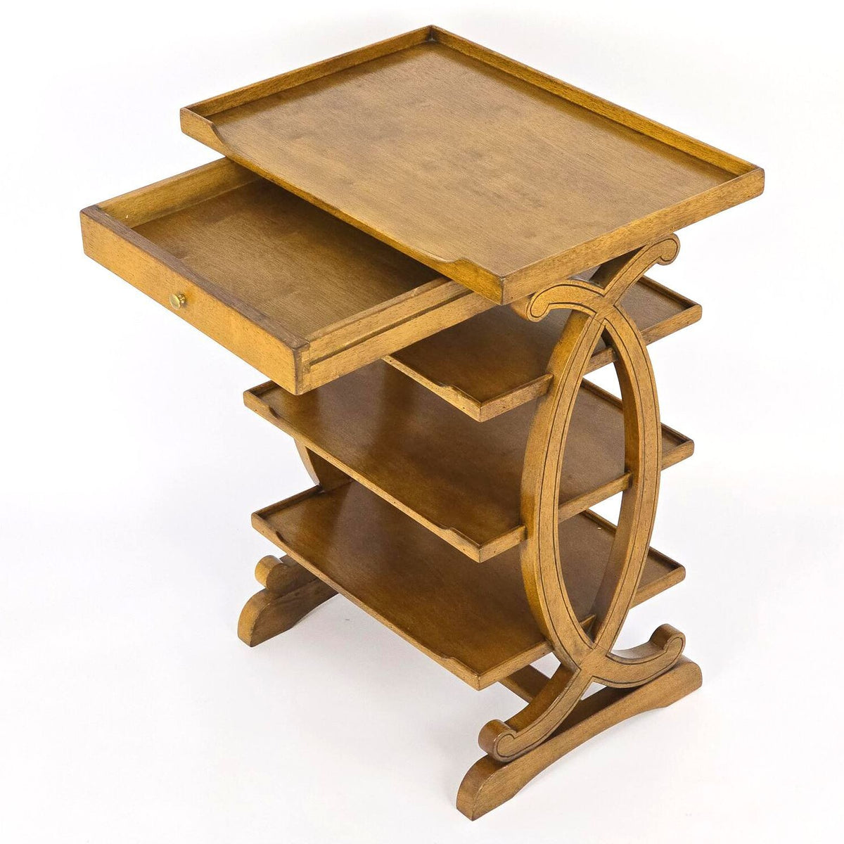 Vintage Charles X Style Fruitwood Four Tier Etagere Side Table Drawer