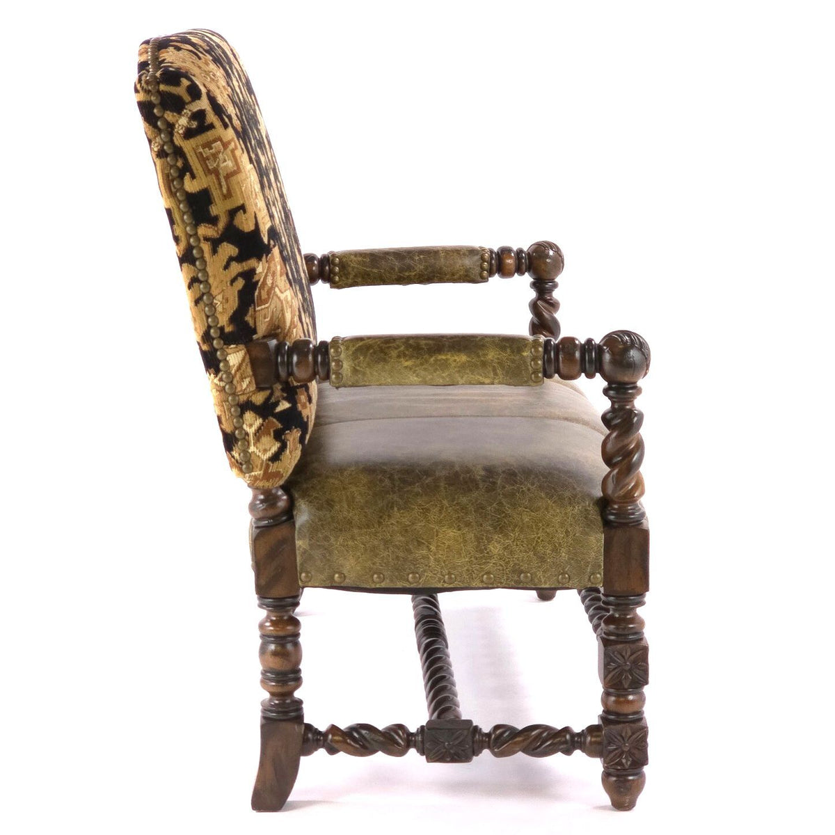 Louis XIII Revival Barley Twist Tapestry Upholstered Wood Loveseat Settee