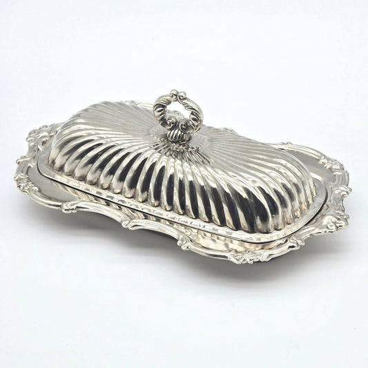Vintage Leonard Silverplate Covered Butter Dish Glass Insert Hong Kong 8"