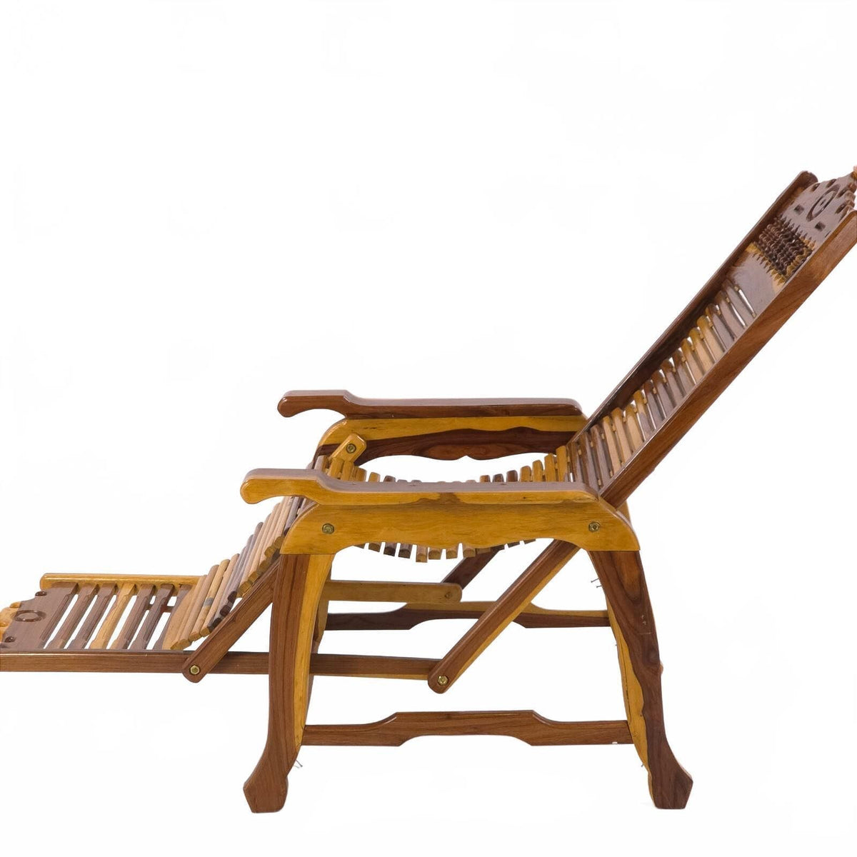 Andre Arbus Style Reclining Chaise Lounge Chair - Carved Hardwood Accent Chair
