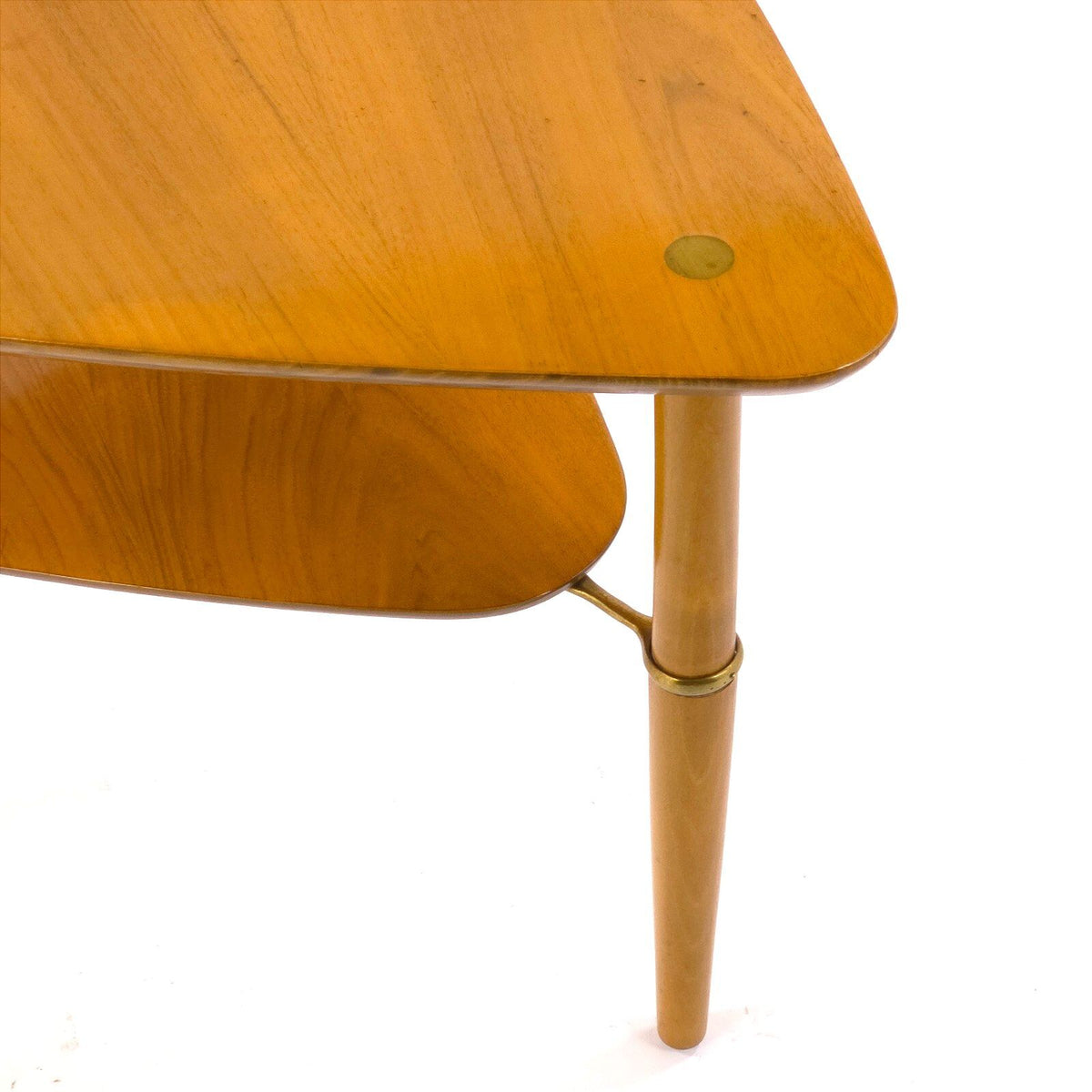 Vintage Kresten Buch Danish Modern Triangular Two Tier Side Table Brass