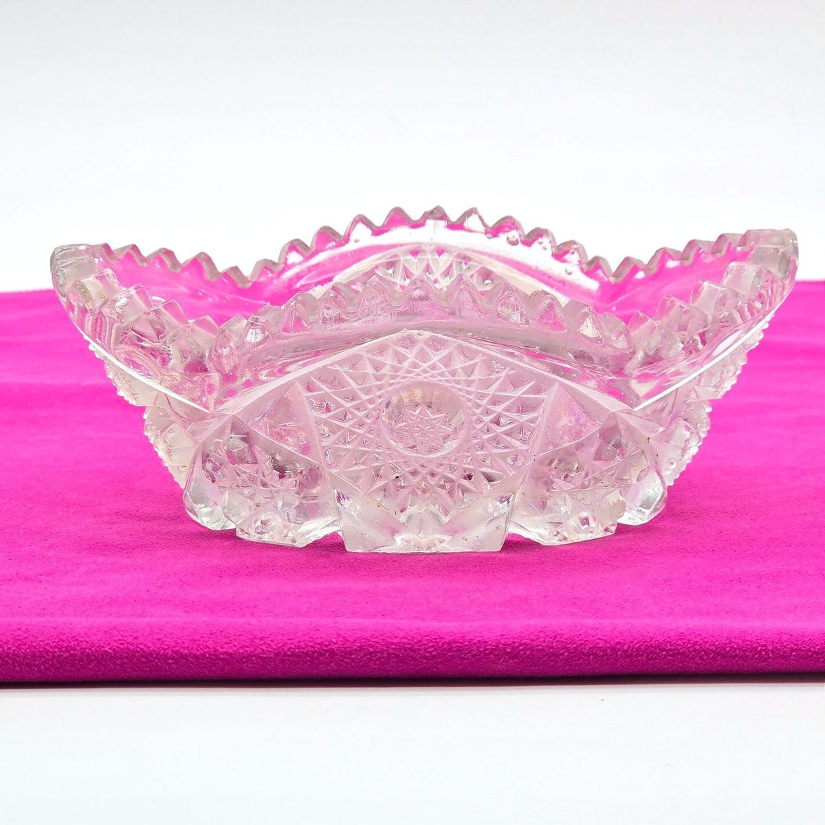 Antique Imperial Glass NUCUT Oval Relish Bowl Pressed Glass Sawtooth 6.5"