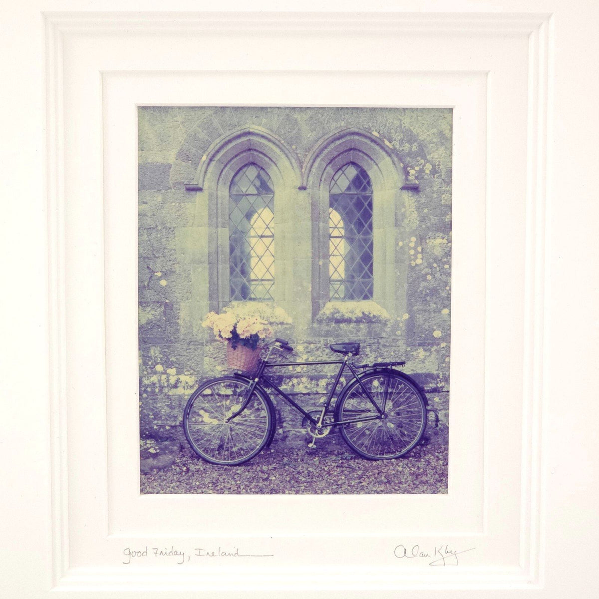 Alan Klug Signed Ireland Photograph, Bicycle and Church Window Wall Art
