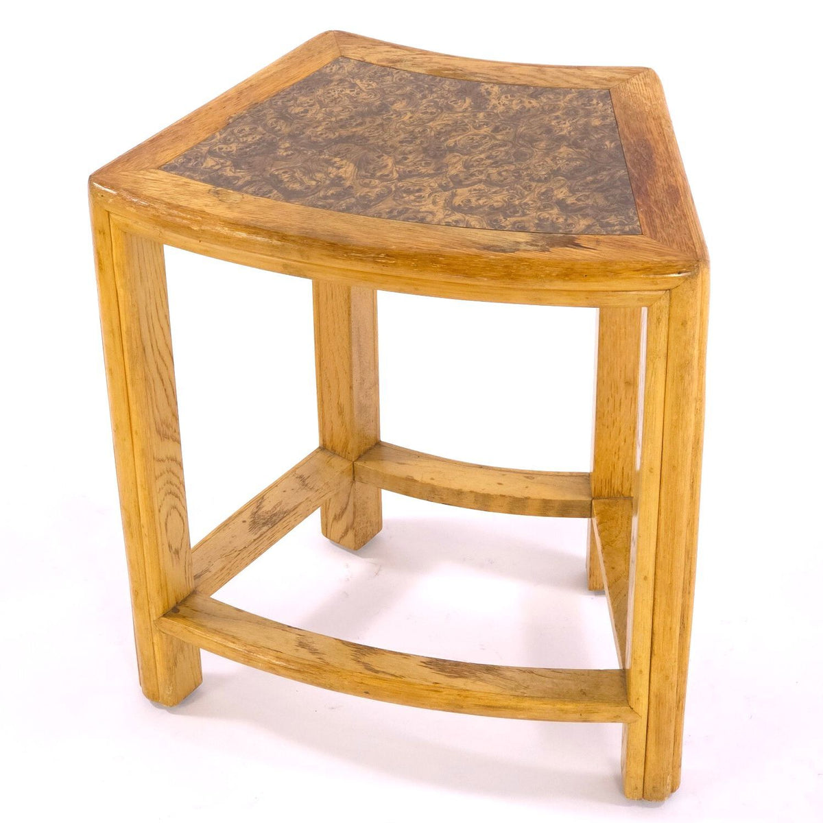 Vintage McGuire San Francisco Oak Demilune Side Tables Stools Pair