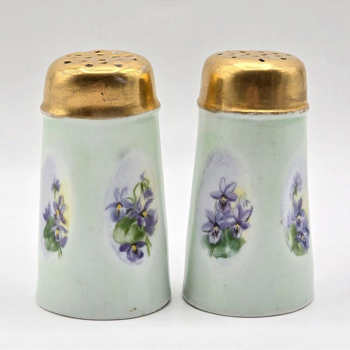 Antique O&EG Royal Austria Violet Salt and Pepper Shakers Porcelain Pair