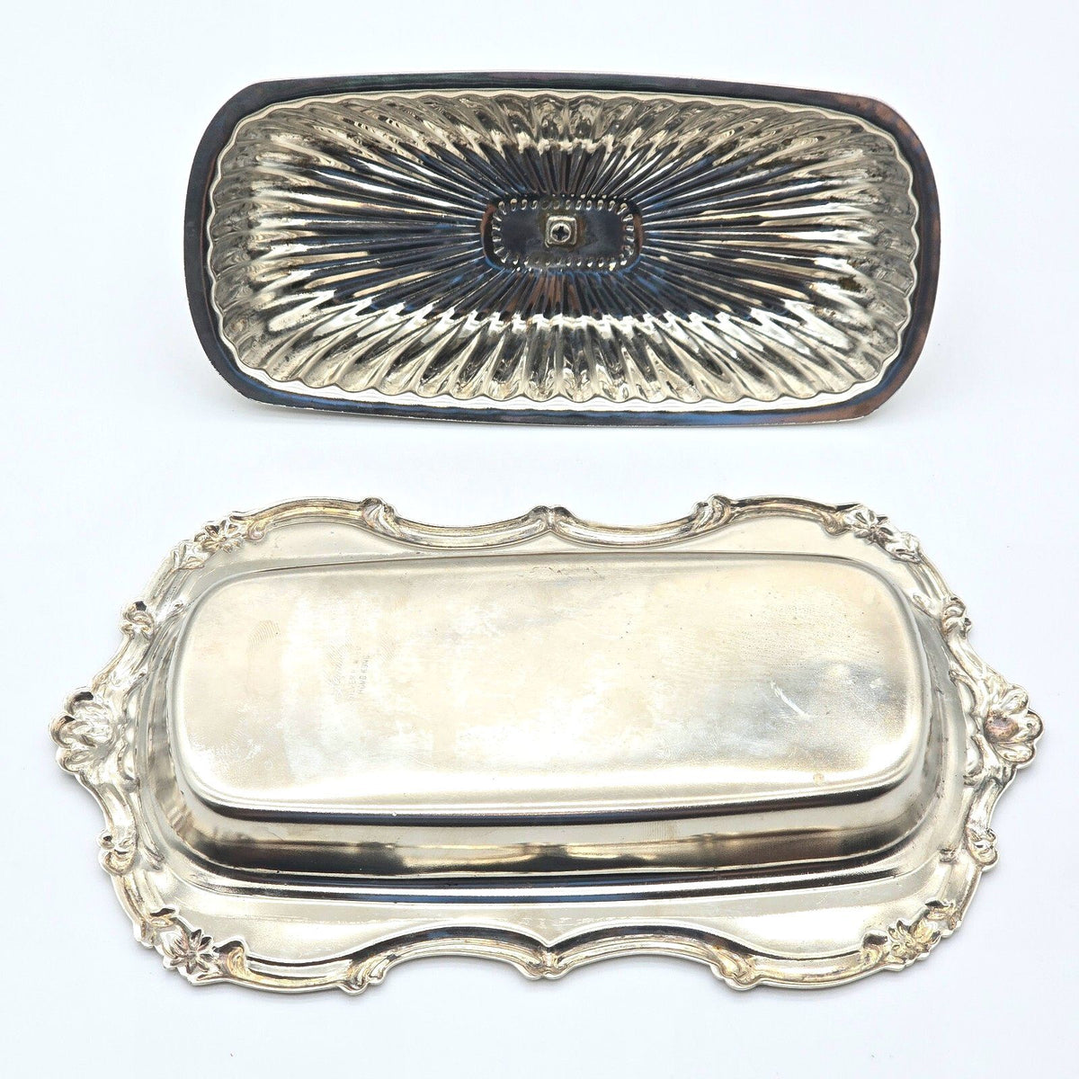 Vintage Leonard Silverplate Covered Butter Dish Glass Insert Hong Kong 8"