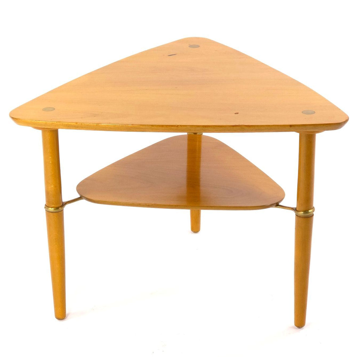 Vintage Kresten Buch Danish Modern Triangular Two Tier Side Table Brass