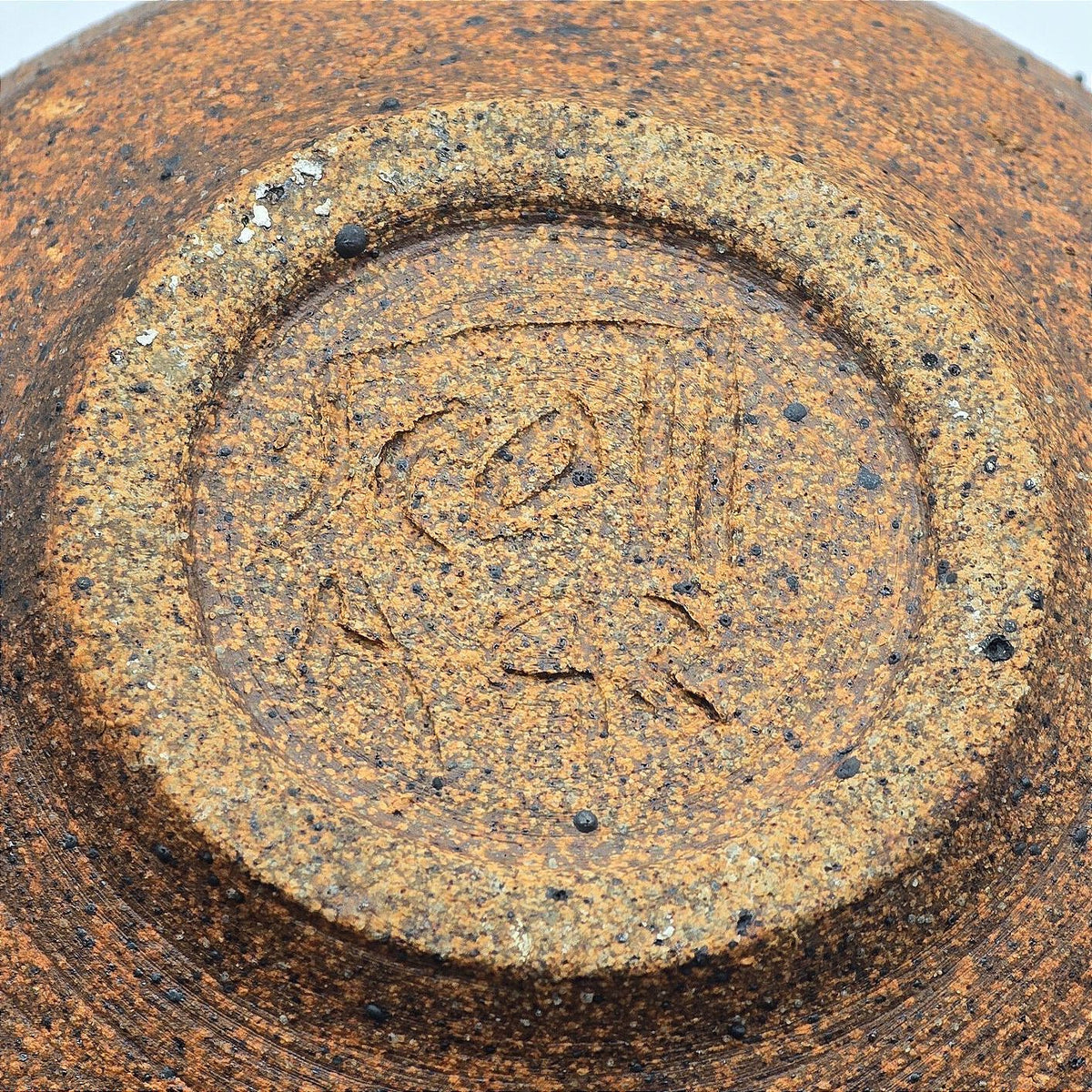 Signed Studio Pottery Stoneware Vase Rustic Black Brown Ceramic 8"