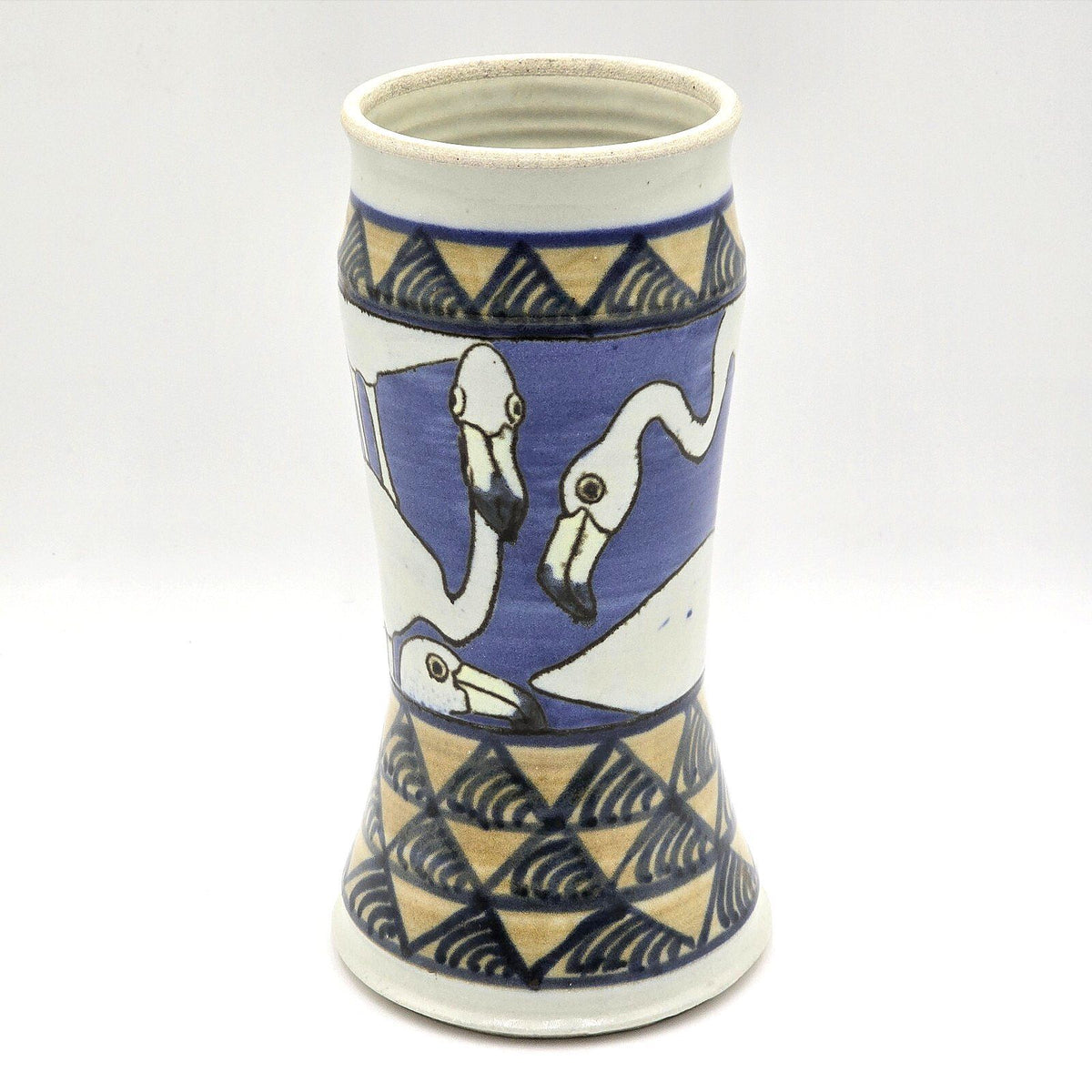 Signed Hage Studio Pottery Flamingo Vase 10 Inch Blue Geometric Art