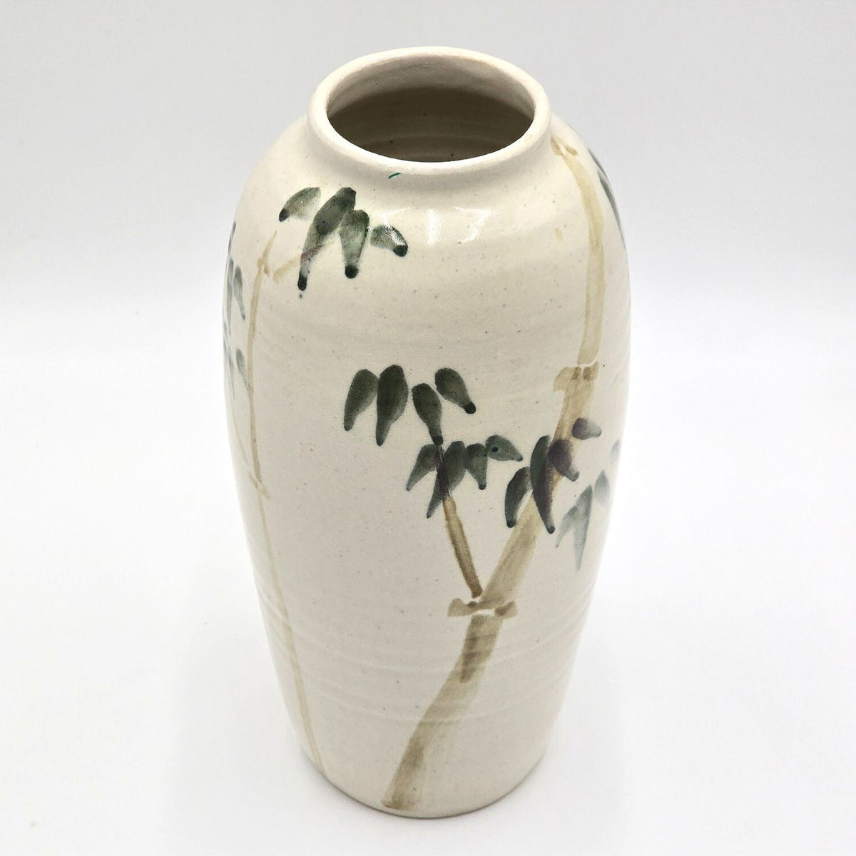 Barbara Heard Signed Studio Pottery Bamboo Vase Hand Painted Ceramic 9.5"