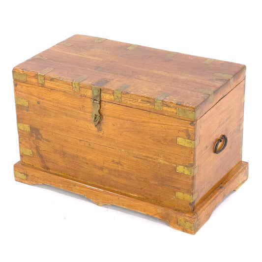 Anglo Indian Malabar Coast Teak Brass Bound Campaign Travel Trunk