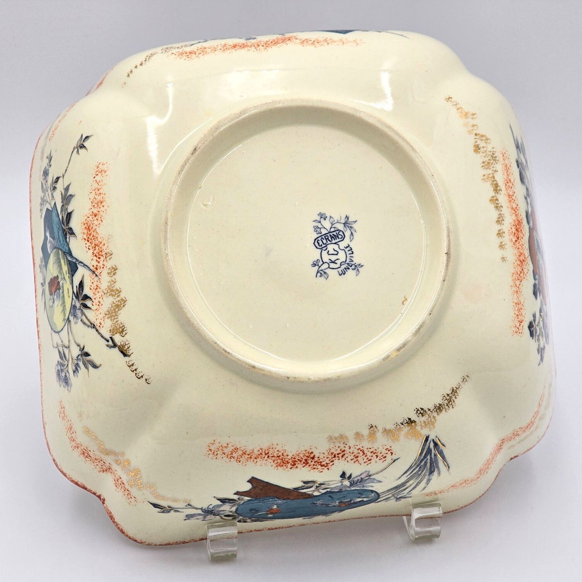 Antique Keller & Guerin Luneville Ecrans Japonisme Faience Bowl 9.5"