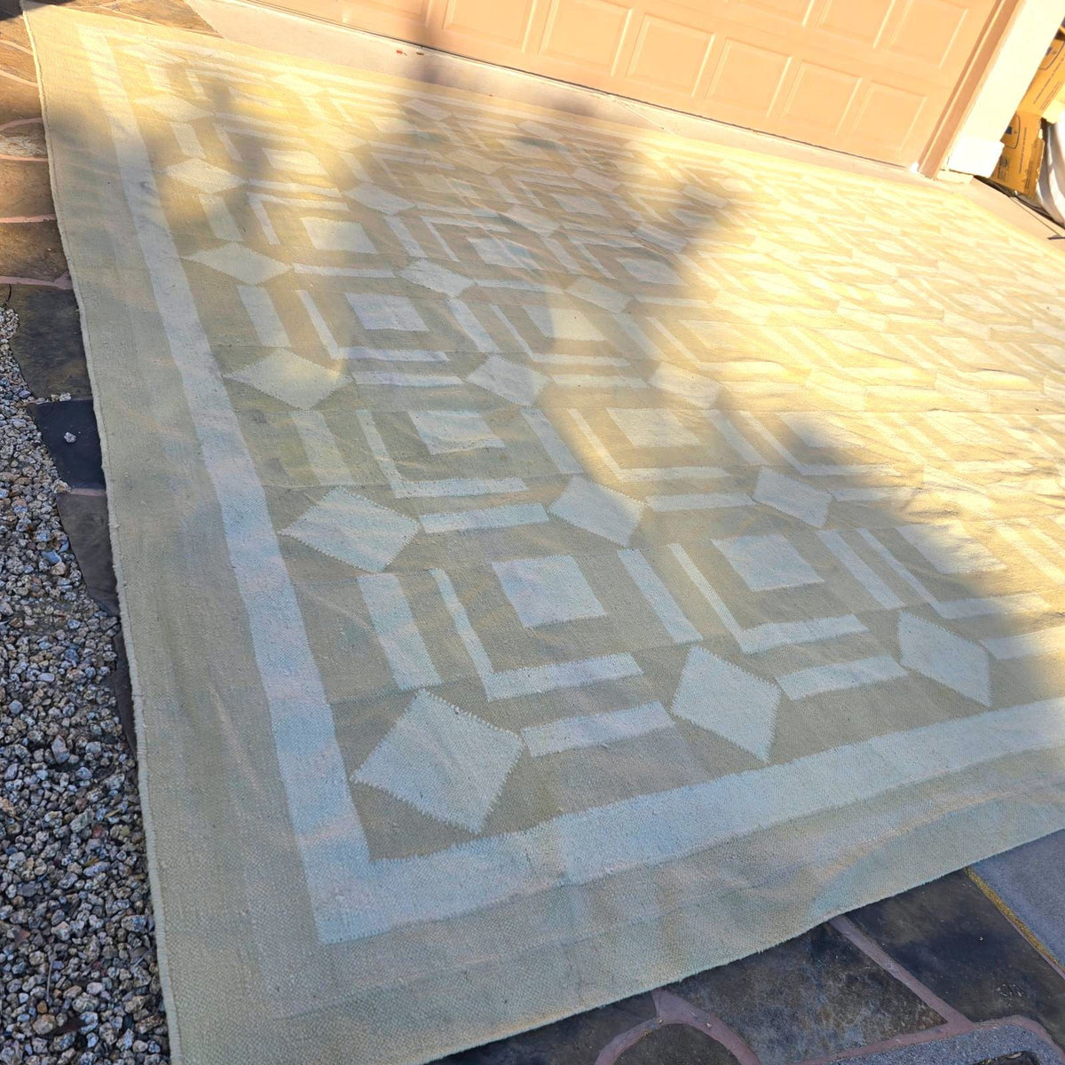 Oversized Indian Dhurrie Style Geometric Flatweave Area Rug 13x18