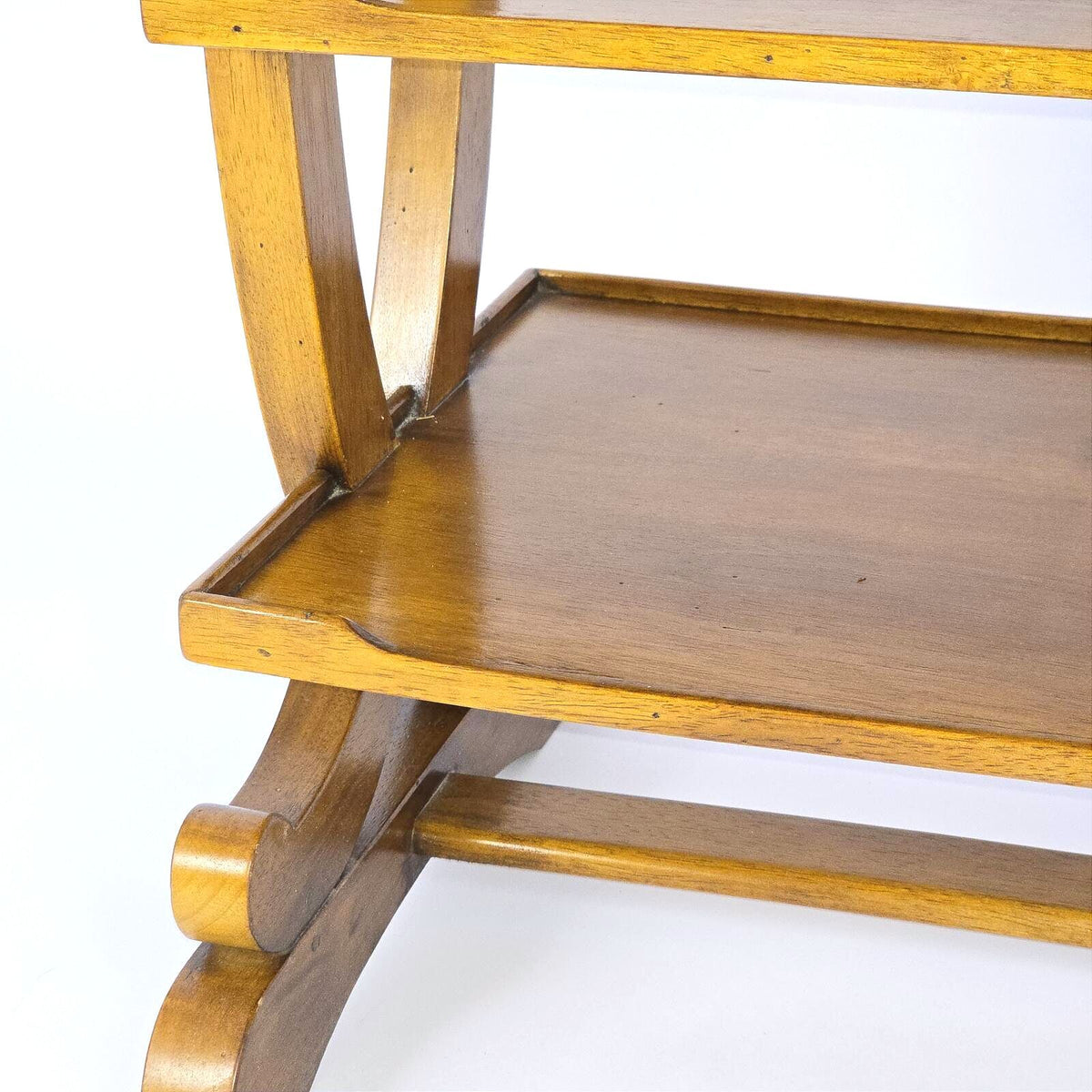 Vintage Charles X Style Fruitwood Four Tier Etagere Side Table Drawer