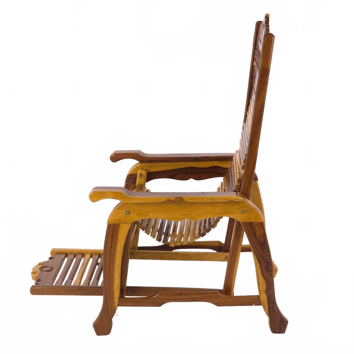 Andre Arbus Style Reclining Chaise Lounge Chair - Carved Hardwood Accent Chair
