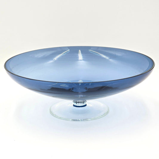 Large Blue Footed Art Glass Centerpiece Bowl Scandinavian Modern 13.75"
