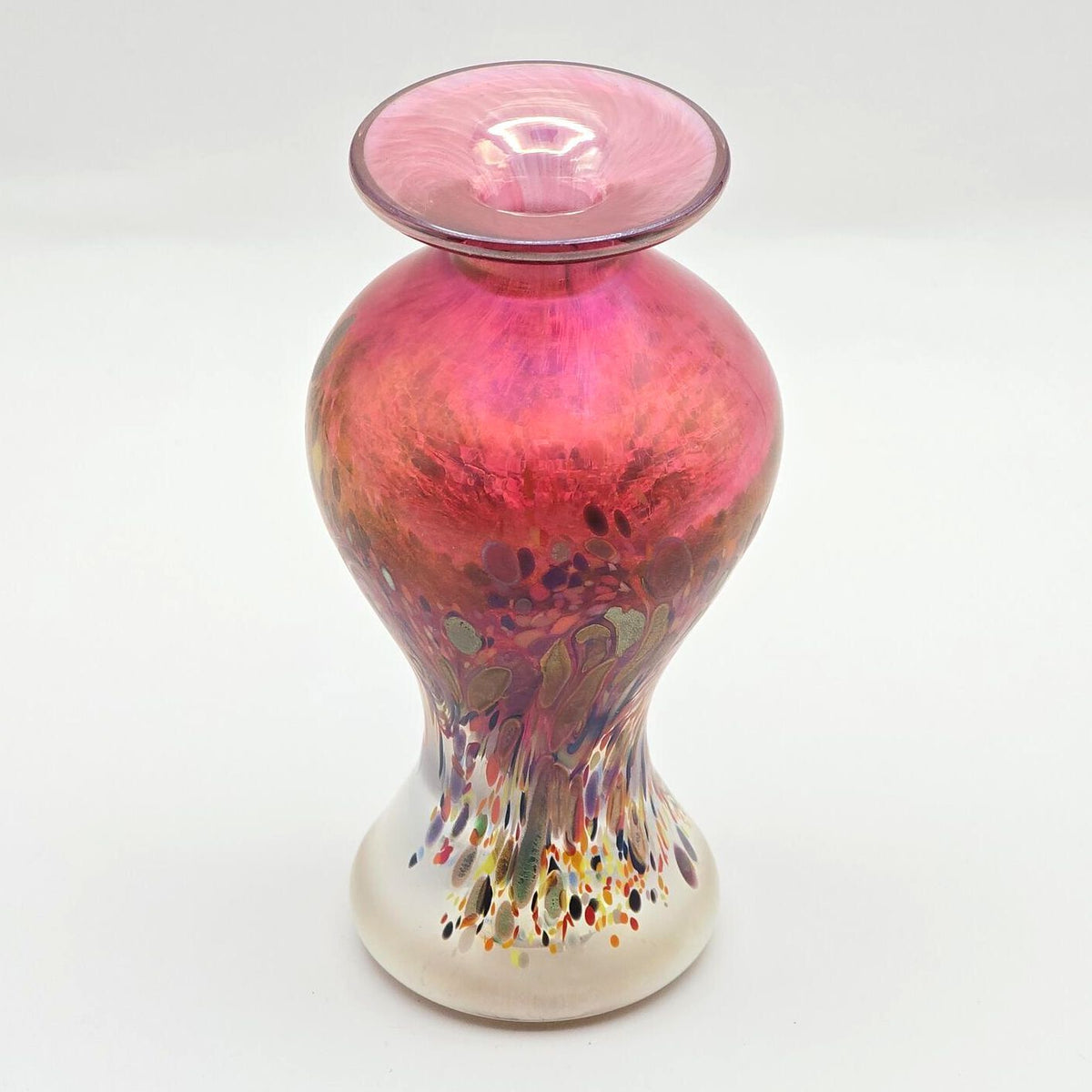Vintage Arte Vargas Iridescent Pink Studio Art Glass Vase 5"