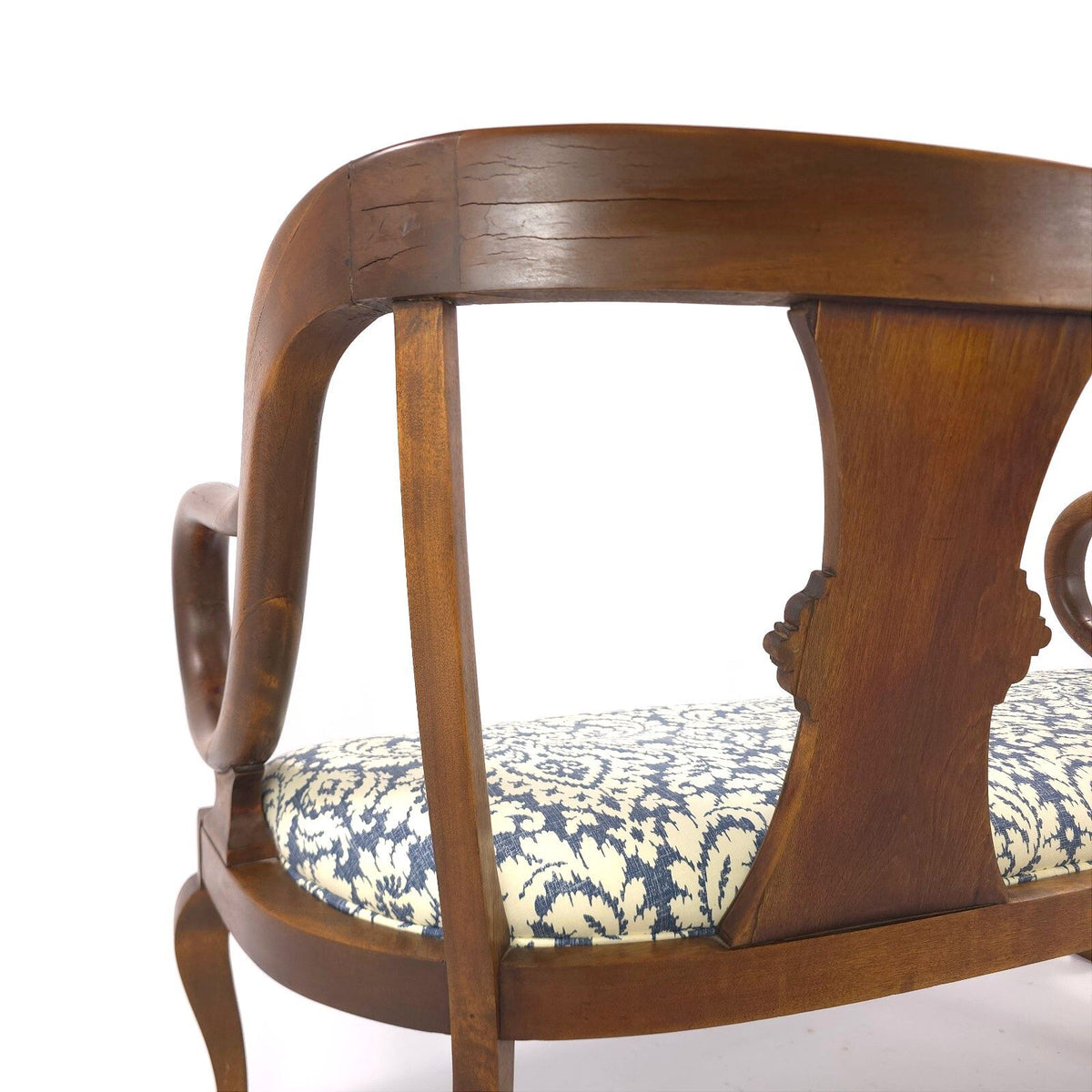 Vintage Neoclassical Revival Lyre Arm Wood Settee Bench 48.5in