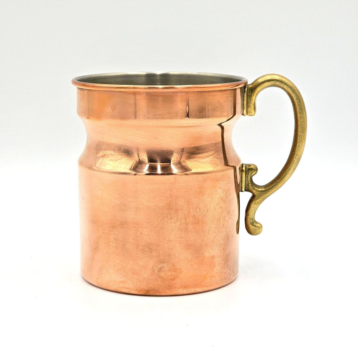 Vintage Copper Tankard Mug Brass Handle Lined Interior Rustic Barware