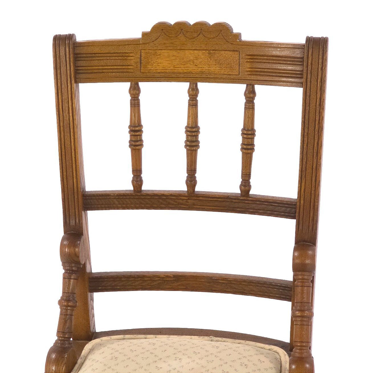 Antique Victorian Oak Pressed Back Side Chair c1900 Floral Upholstered Seat