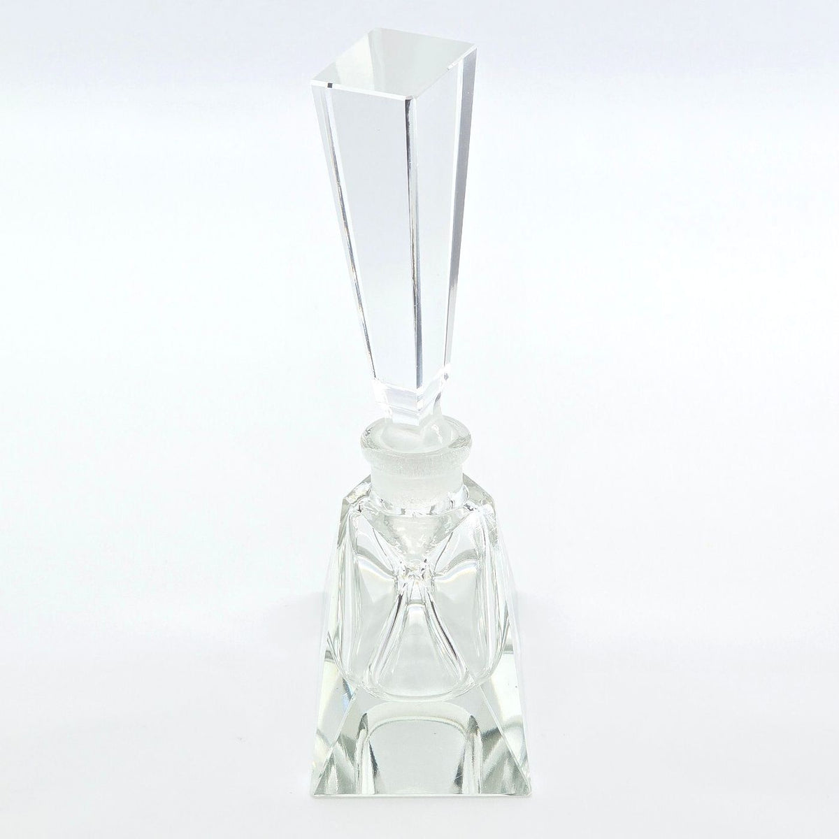 Vintage Clear Glass Perfume Bottle Geometric Faceted Stopper Art Deco Style