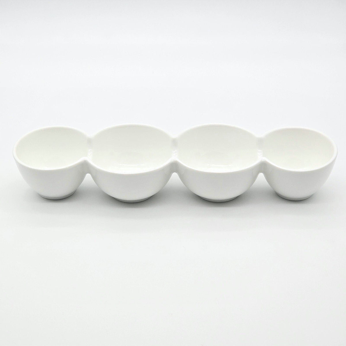 Crate & Barrel White Porcelain 4 Bowl Connected Condiment Serving Dish