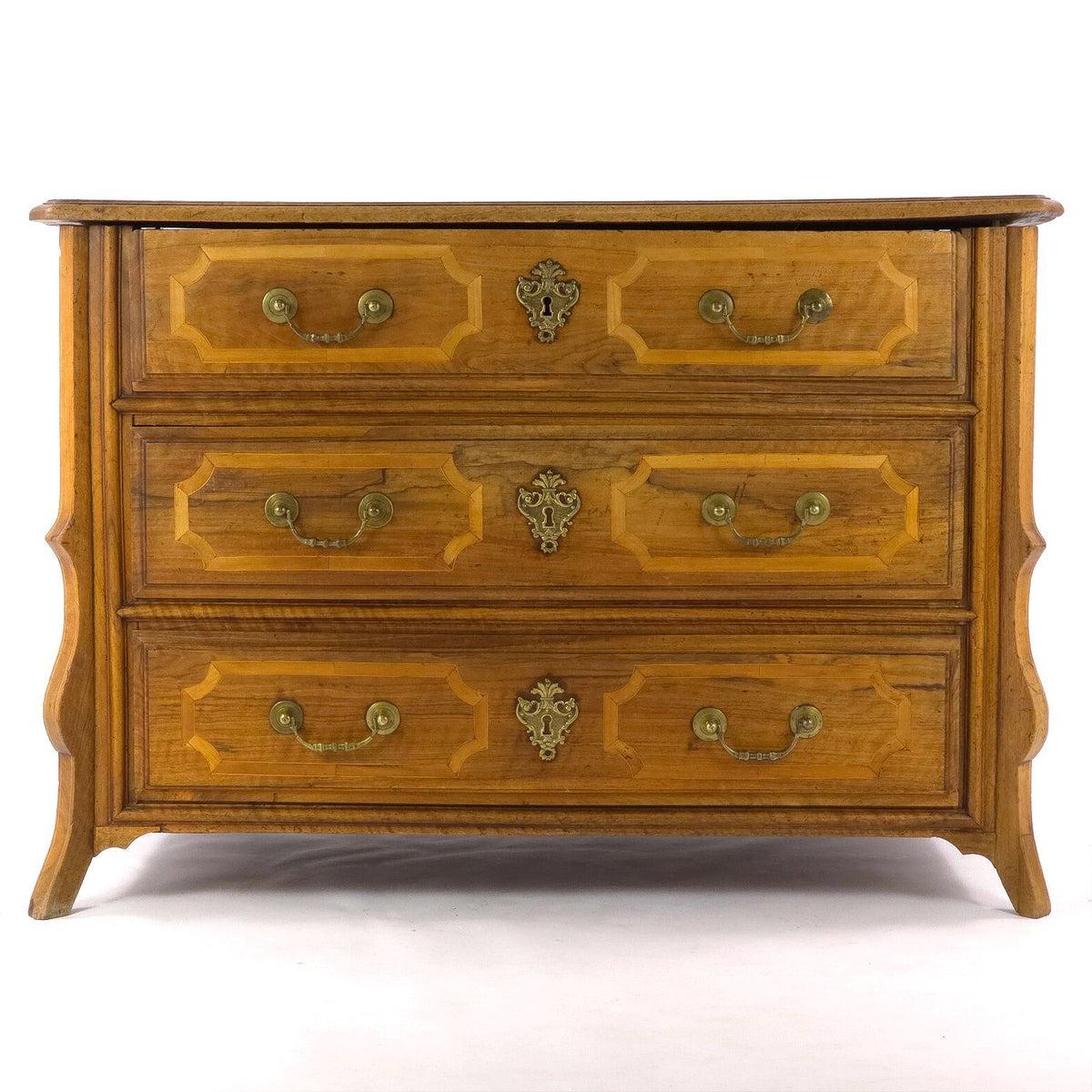 Antique French Provincial Walnut Commode Inlaid 3 Drawer Chest Late 18th C