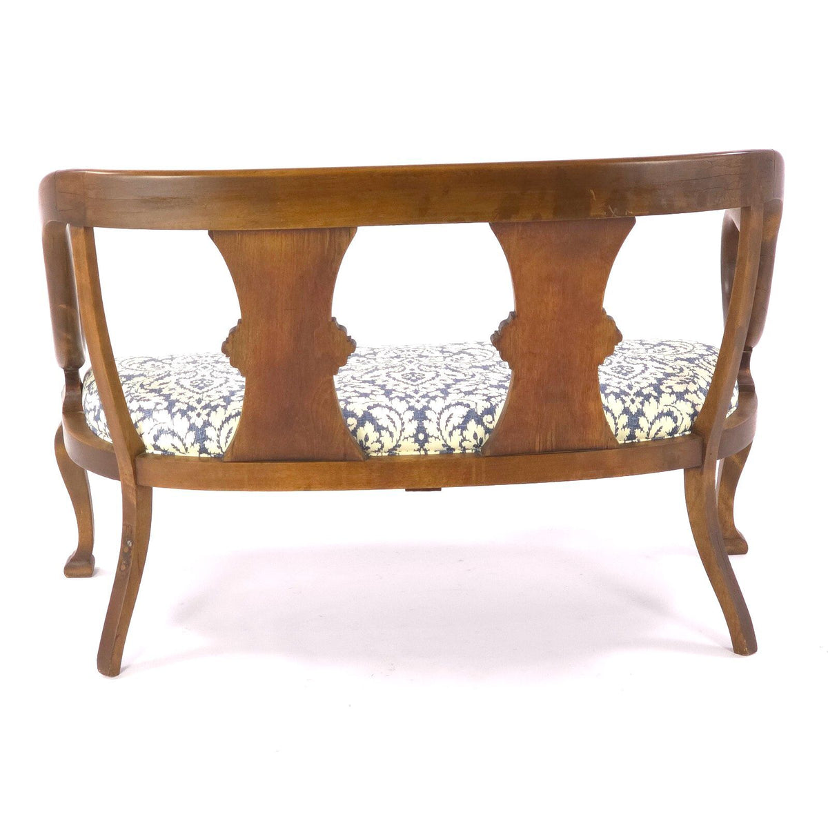Vintage Neoclassical Revival Lyre Arm Wood Settee Bench 48.5in