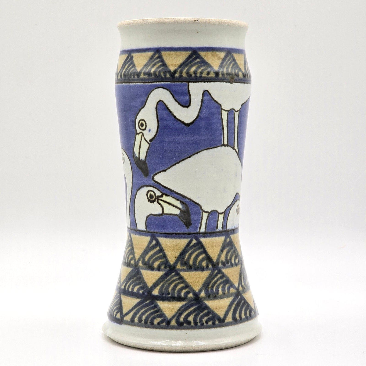 Signed Hage Studio Pottery Flamingo Vase 10 Inch Blue Geometric Art