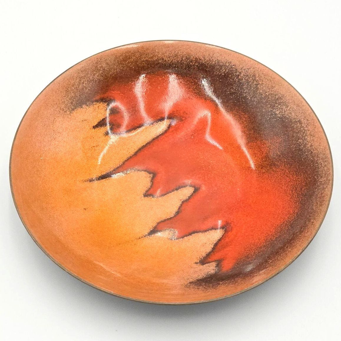 Vintage Bovano of Cheshire Enamel on Copper Trinket Dish MCM Abstract 4"