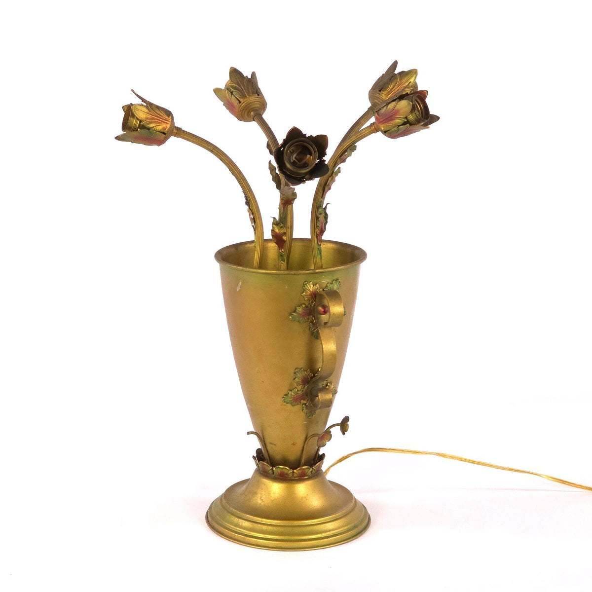 Vintage Florentine Tole 5-Light Floral Table Lamp Hollywood Regency