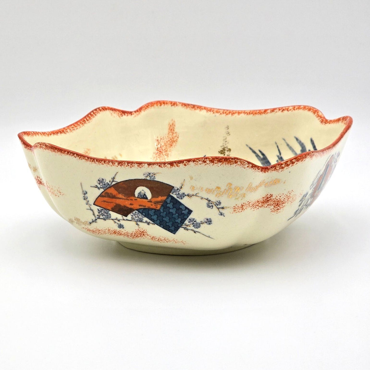 Antique Keller & Guerin Luneville Ecrans Japonisme Faience Bowl 9.5"