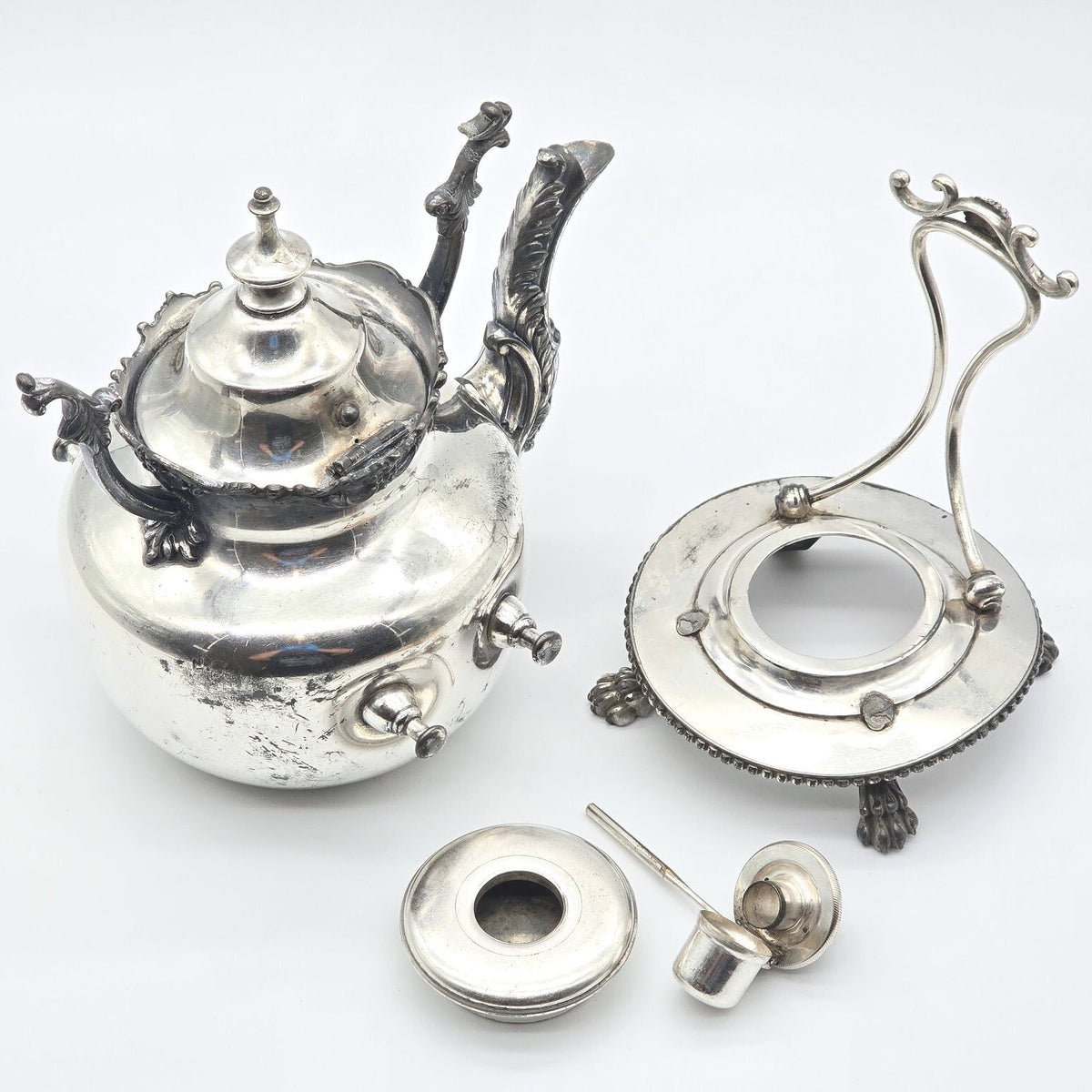 Antique Derby Silver Co Quadruple Plate Tilting Kettle Burner Stand 1675