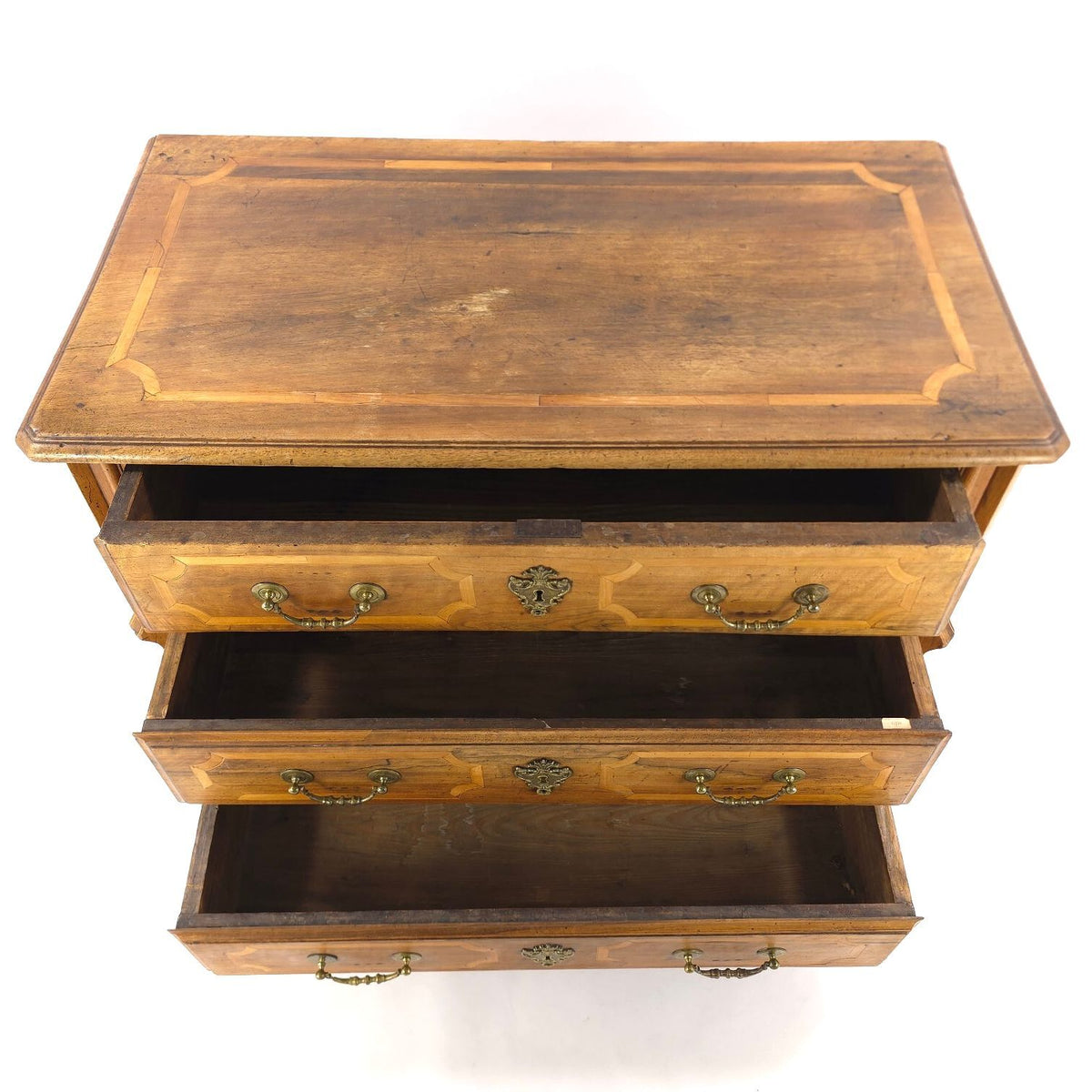 Antique French Provincial Walnut Commode Inlaid 3 Drawer Chest Late 18th C