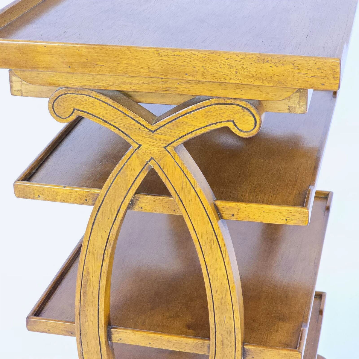 Vintage Charles X Style Fruitwood Four Tier Etagere Side Table Drawer