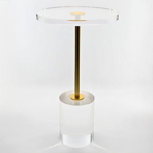 Clear Lucite Acrylic & Brass Pedestal Martini Side Table 12 Inch