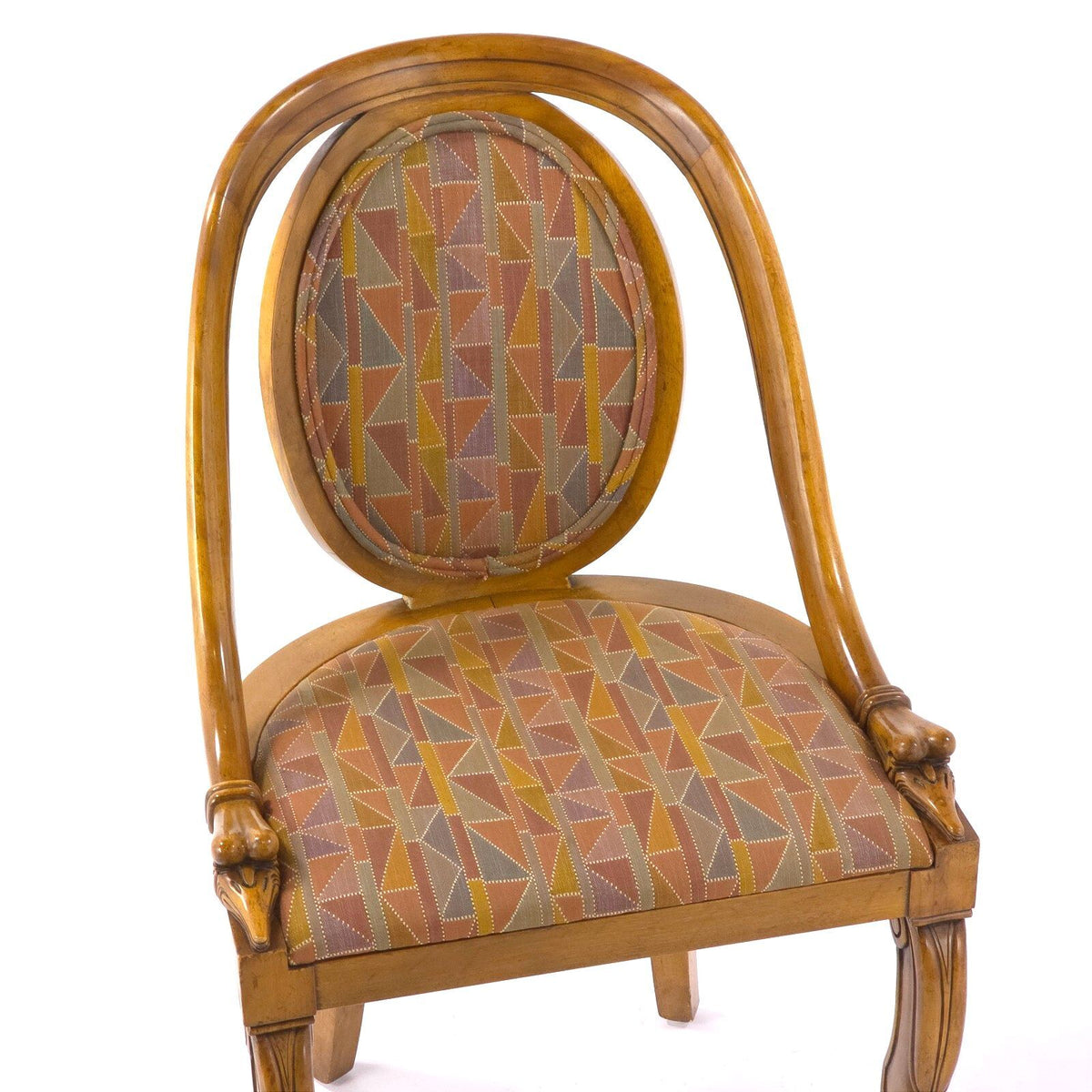 1920s French Art Deco Goose Head Dining Chairs Upholstered Pair