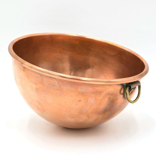 Vintage English Copper Mixing Beating Bowl Brass Ring Handle 8.75"